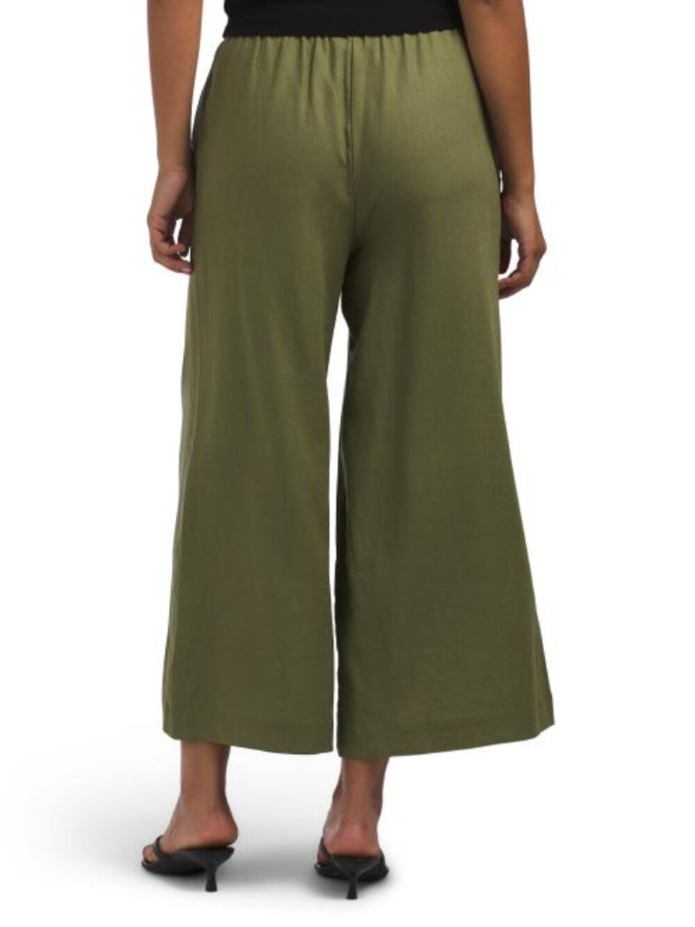 MAX STUDIO LONDON Linen Blend Drawstring Cropped Pants - Picture 2 of 3